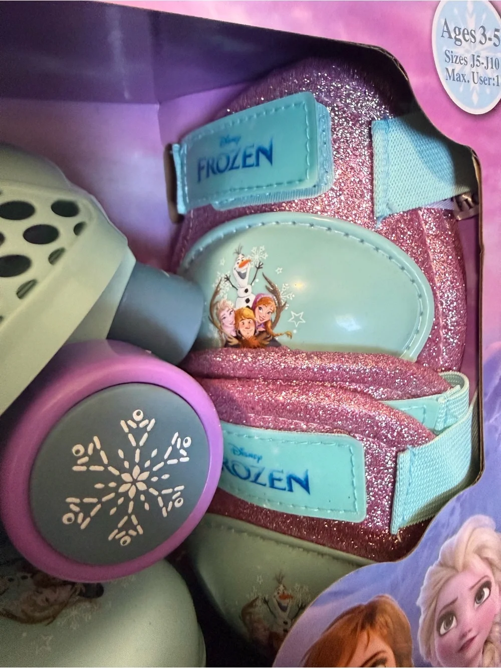 Disney Frozen Mint Blue and Purple Junior Adjustable Skate Set with Pads